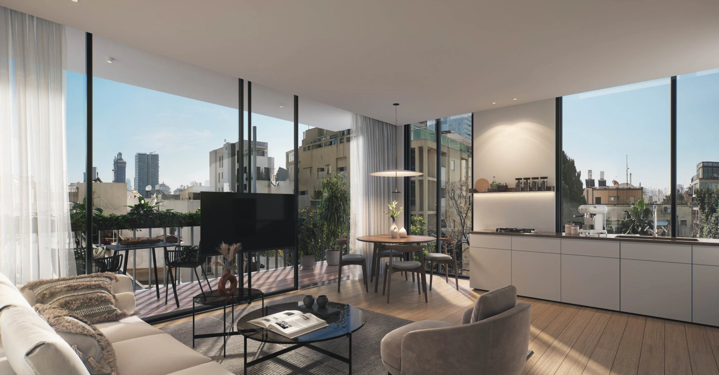 Stylish Urban 3-Room Retreat with Open Living & Private Balcony